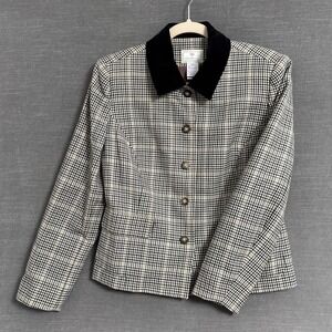 Vintage Susan Bristol Jacket 8P Black Yellow Wool Plaid Velvet Blazer Preppy 90s